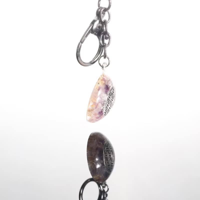 【聖誕飾品】生命之花粉晶紫水晶鑰匙圈吊飾-提升愛情運勢、奧