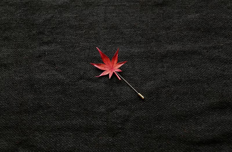 滿滿秋意 楓葉黃銅胸針 義大利頭層牛皮 手工染色 手工製