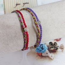 純銀平安編織手鍊 蠟線  祈福 925純銀 五色線 /微笑手環