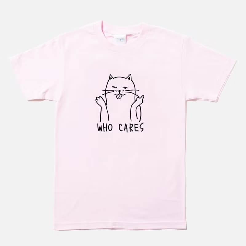 Who Cares Cat #2 中性短袖T恤 淺粉色 狗貓毛小孩禮物聖誕貓之日