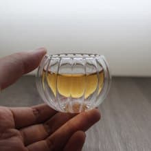 雙層玻璃隔熱透明杯 品茶杯 南瓜條紋杯 (兩入) 交換禮物