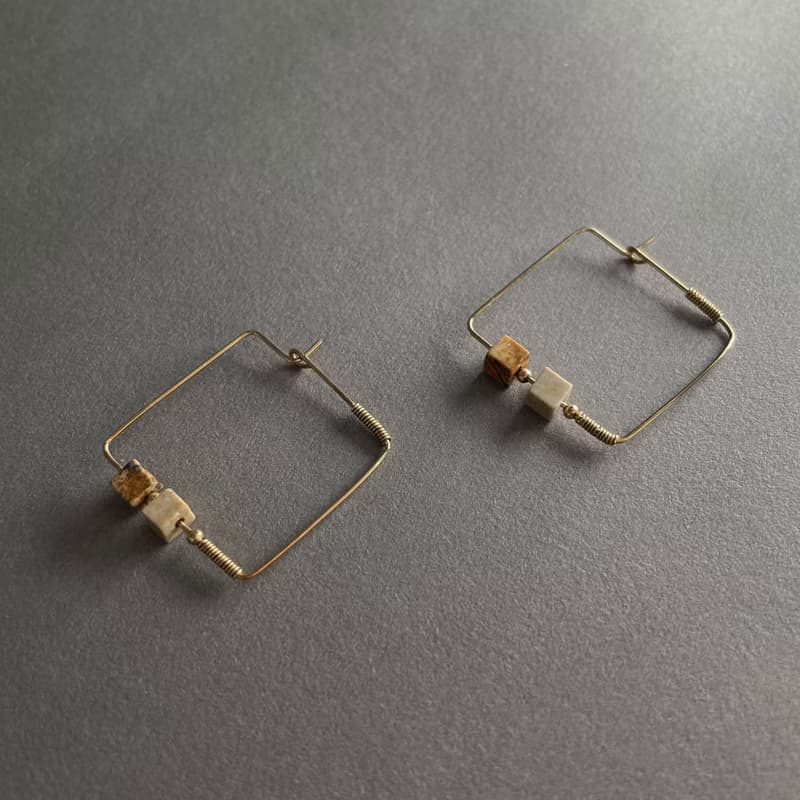 大地詩篇 圖畫石方型耳環 14K Gold Filled