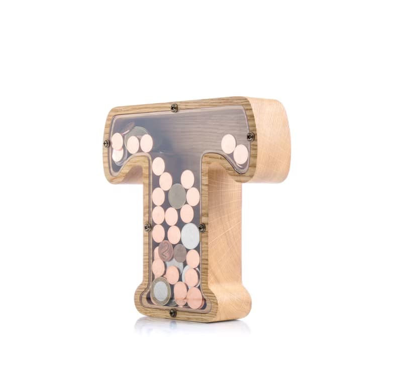 Wood piggy bank for kids and adults LETTER Personalized coin bank for boys