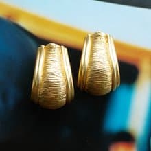 【西洋古董飾品 】摩登 金屬鍍金 啞光 簡約橫絲紋 夾式耳環