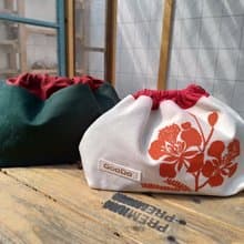 雙色帆布x絹印鳳凰花。日式束口便當袋