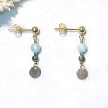 VIIART。海底世界-海草。天河石水草瑪瑙鍍金耳環