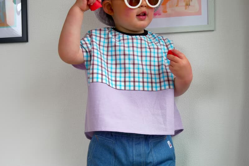 子供服　チェック半袖ブラウス