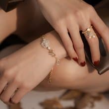 落葉微光。MUCHAT手作14KGP枝葉水晶珠花手鍊