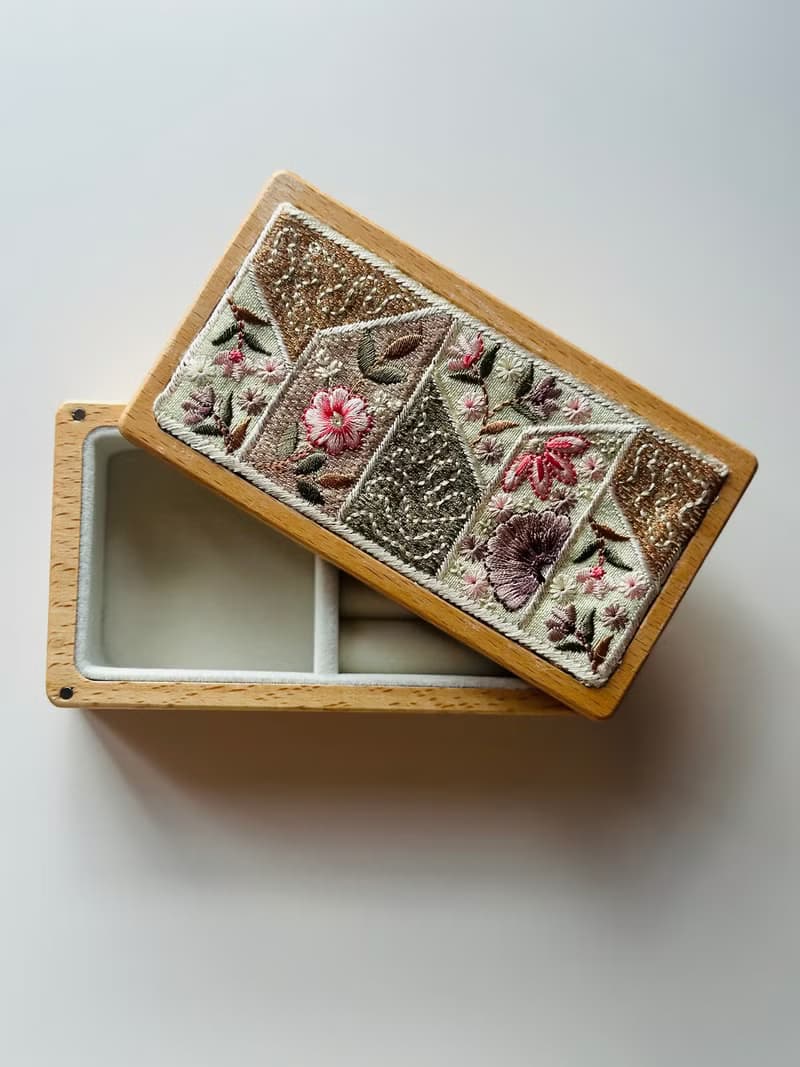 印度刺繡實木首飾盒