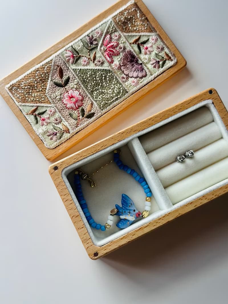 印度刺繡實木首飾盒