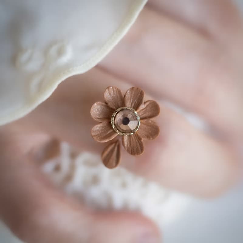 【14KGF】開口戒 / 包金軟陶 花算命  / 焦糖色 雛菊