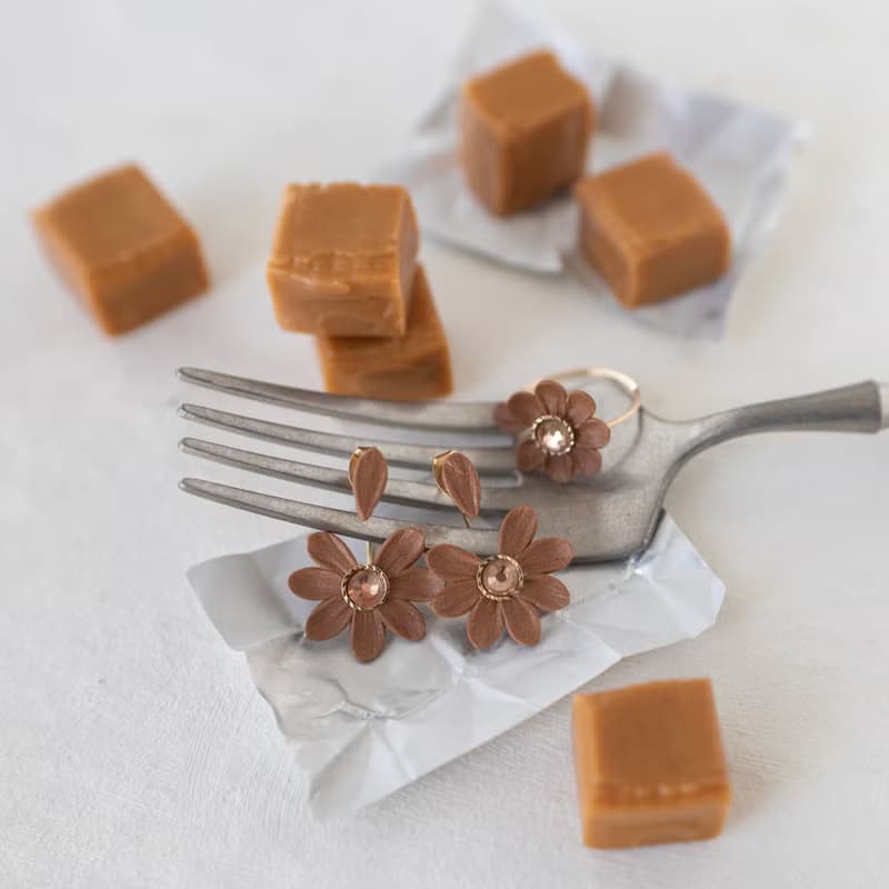 【14KGF】開口戒 / 包金軟陶 花算命  / 焦糖色 雛菊