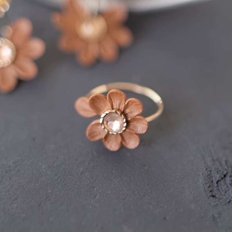 【14KGF】開口戒 / 包金軟陶 花算命  / 焦糖色 雛菊