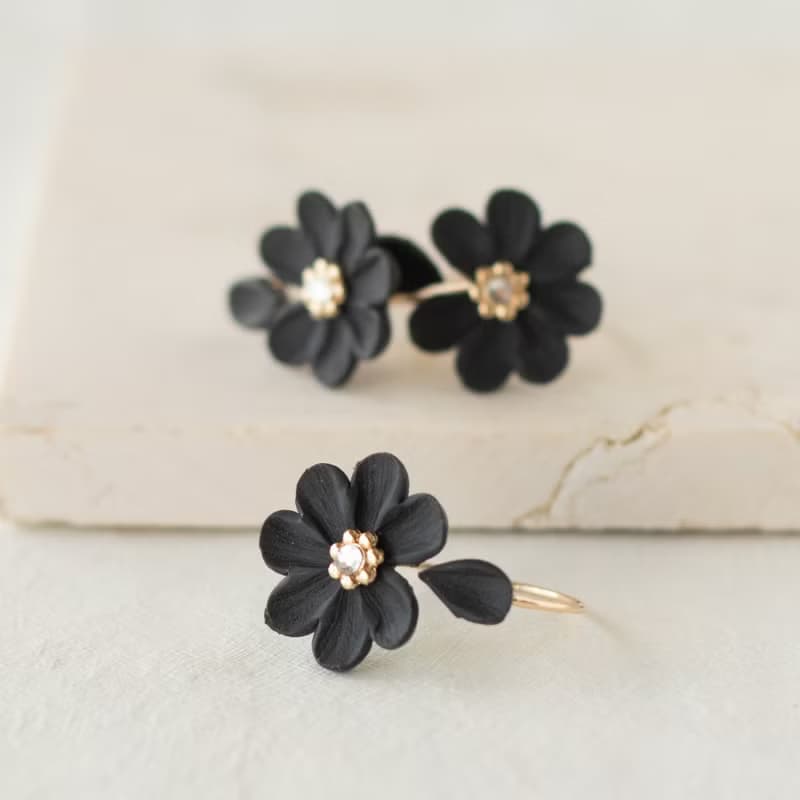 【14KGF】開口戒 / 包金軟陶 花算命  / 焦糖色 雛菊