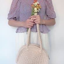 手工鉤織Spina長帶半圓單肩包手袋米杏色針織鈎織編織手作袋