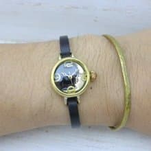 手作り腕時計  CrescentMoon4-LB  20mmBrass 三日月黒文字盤 ブレスレット風 手作り時計 (365CM4 )