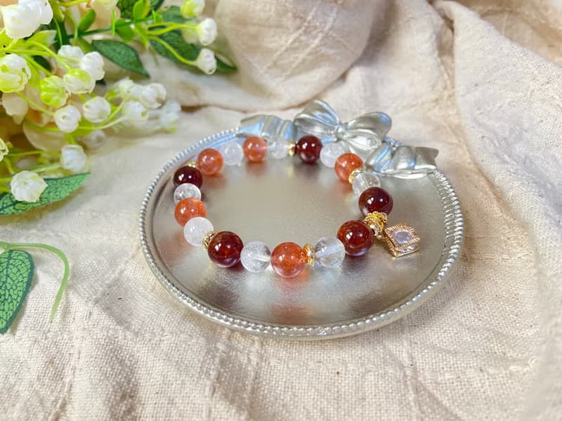 芬達石榴石/芬達草莓晶/白阿塞水晶 天然水晶手鍊