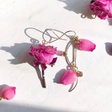 可選顏色　真玫瑰耳環 乾燥花