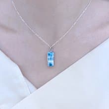 全包鑲嵌深海藍天然拉利瑪海紋石墜項鍊21.7mmx10mm療癒之石正面