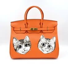 TIMBEE LO X GOOKASO 設計師手繪貓咪圖案頭層牛皮手袋 包包