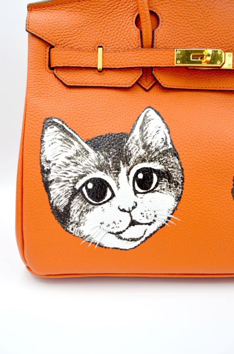 TIMBEE LO X GOOKASO 設計師手繪貓咪圖案頭層牛皮手袋 包包