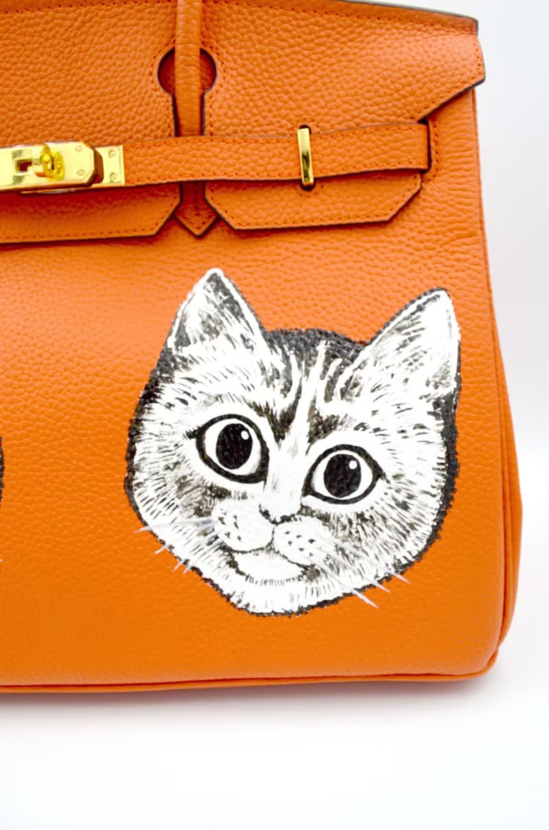 TIMBEE LO X GOOKASO 設計師手繪貓咪圖案頭層牛皮手袋 包包