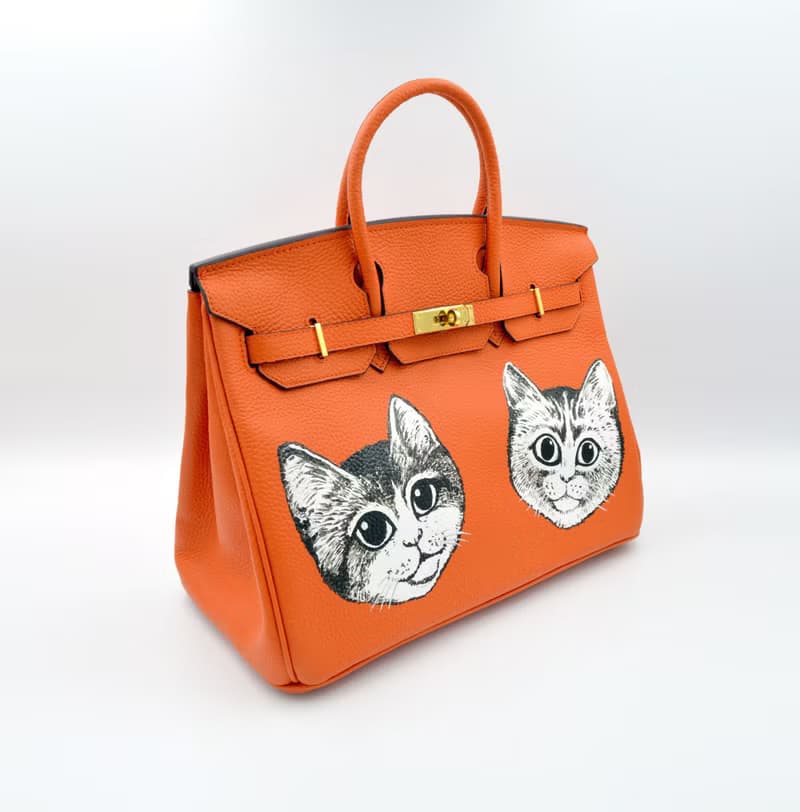 TIMBEE LO X GOOKASO 設計師手繪貓咪圖案頭層牛皮手袋 包包