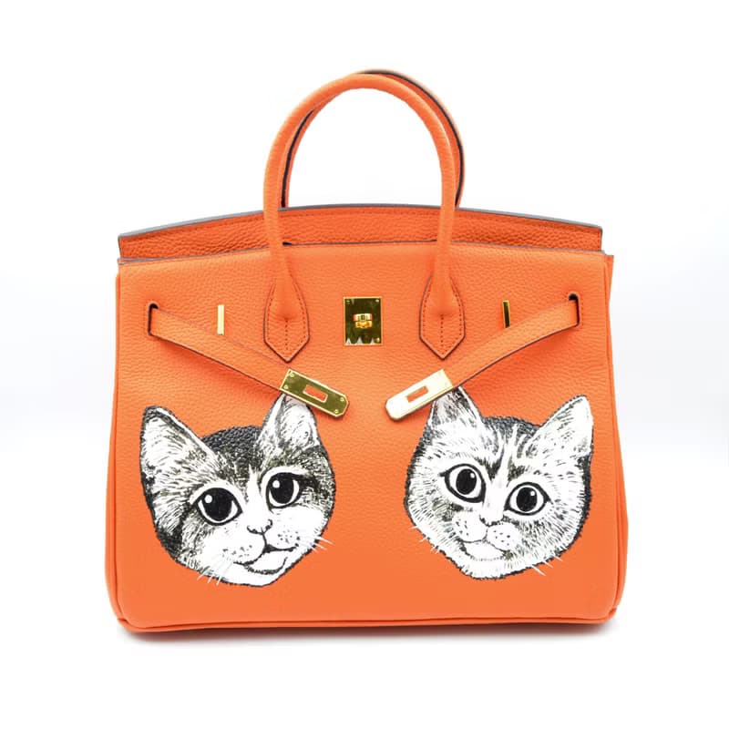 TIMBEE LO X GOOKASO 設計師手繪貓咪圖案頭層牛皮手袋 包包