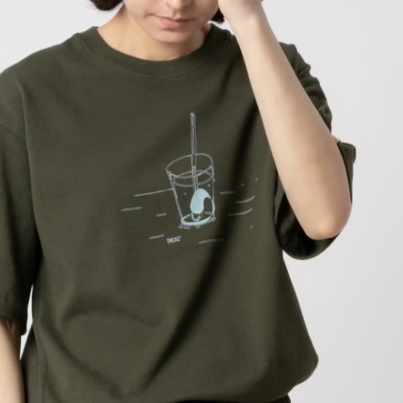 Relax Graphic Tee 橄欖綠色印花小領口廓形寬松通勤短袖棉T恤