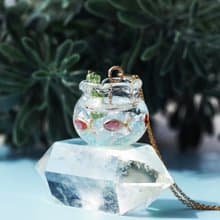 宝石の金魚と金魚鉢ネックレス・アクアマリン、ガーネット、ペリドット　Goldfish bowl