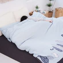 (雙人加大)UMORFIL膠原蛋白針織小兔寢具組-灰藍/岩石灰∣四件組