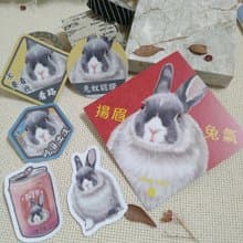 灰道奇兔-春聯-防水貼紙~利是封-揮春-福貼-車貼-行李箱貼-兔子