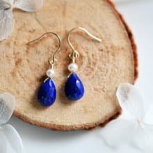 幸運成功運UP! ラピスラズリとパールのピアス　12月誕生石