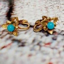 vintage jewelry  古董夾式耳環 金色含珠小耳夾