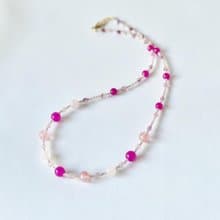 Mix Pink 天然石とグラスビーズのネックレス　-Bouquet  -