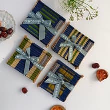 Set 8 Blue Green glass coaster Housewarming Gifts, hot pot natural woven trivet