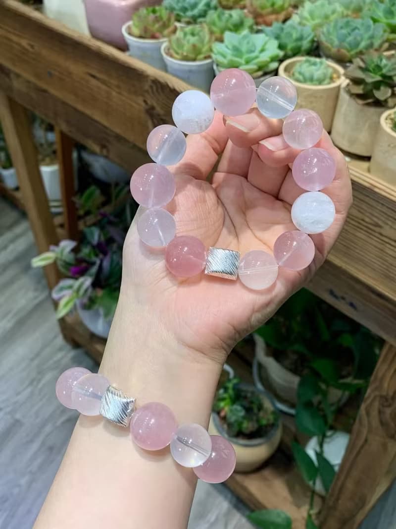 朱珠同款 原創設計款粉粉嫩嫩天然莫桑比克粉晶大顆粒手鏈項鏈