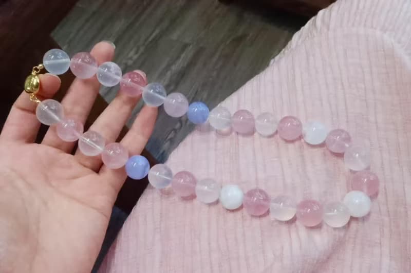 朱珠同款 原創設計款粉粉嫩嫩天然莫桑比克粉晶大顆粒手鏈項鏈