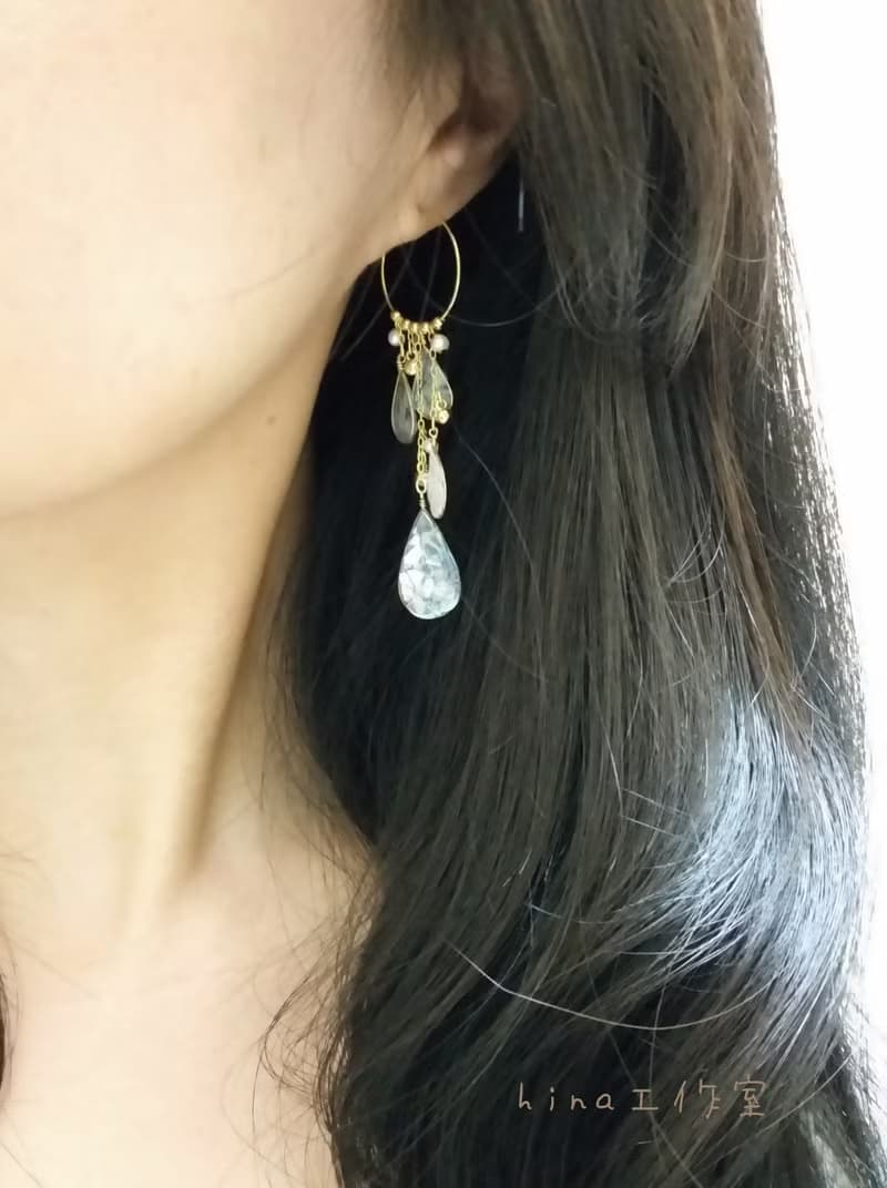 trickle 雫と淡水パールのフープピアス/イヤリング