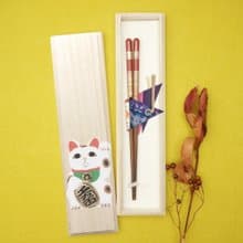 兵左衛門　箸ギフトセット　招き猫　先角桜草　赤・中　21.5cm