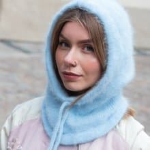 Angora knitted blue hood