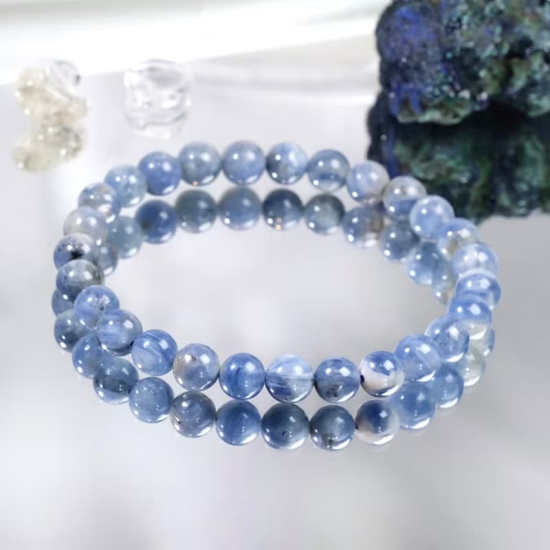 一圖一物│#538 7mm 油畫藍晶水晶手鍊 金祖母晶共生 開運飾品