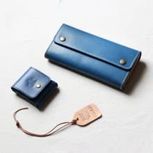 手縫いヌメ革牛革長財布カードケースブルー