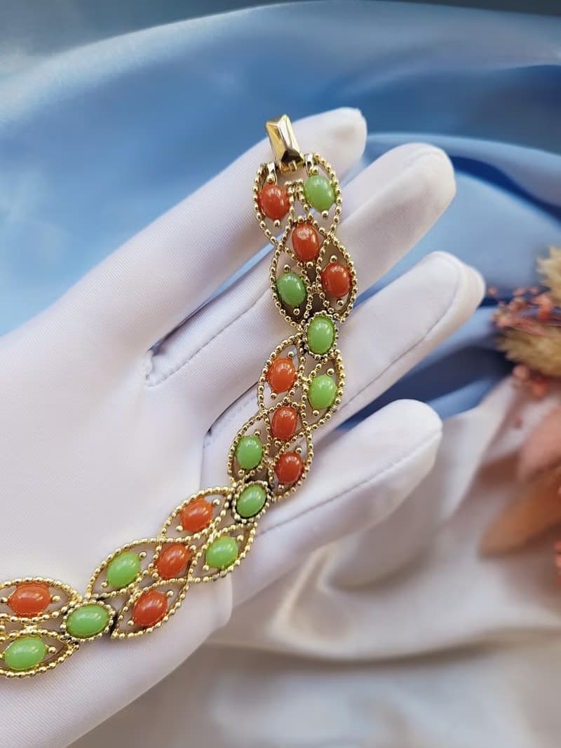 美國西洋古董飾品/SARAH COV人造玉珊瑚手鍊/復古珠寶首飾