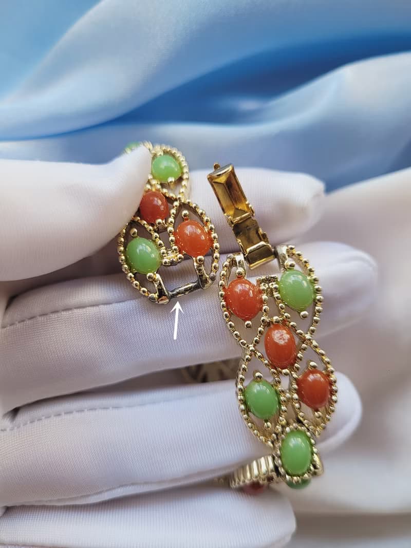 美國西洋古董飾品/SARAH COV人造玉珊瑚手鍊/復古珠寶首飾