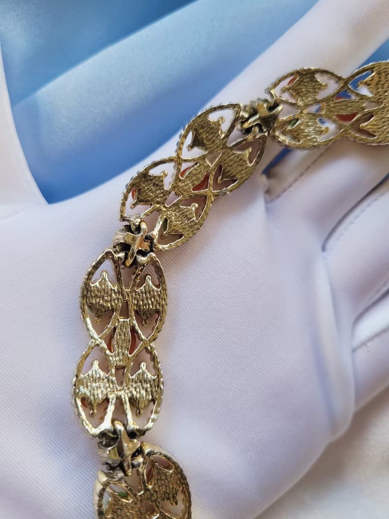 美國西洋古董飾品/SARAH COV人造玉珊瑚手鍊/復古珠寶首飾