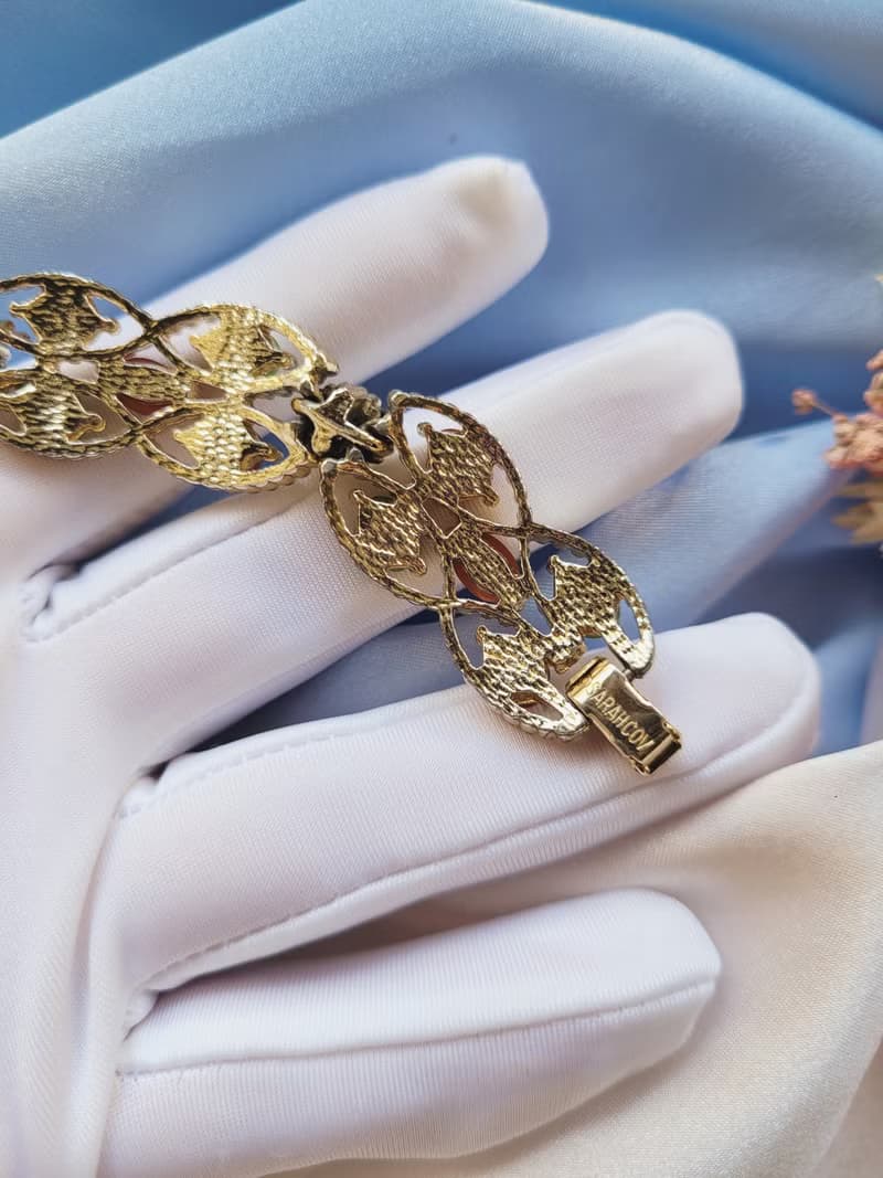 美國西洋古董飾品/SARAH COV人造玉珊瑚手鍊/復古珠寶首飾