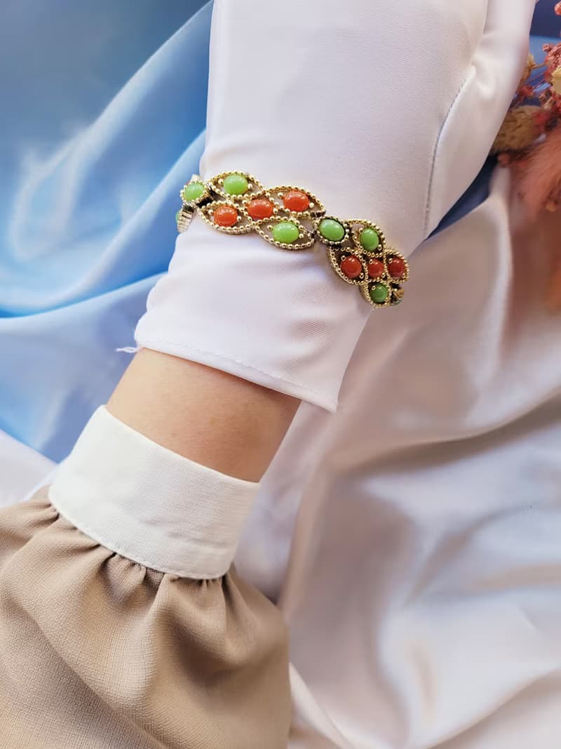 美國西洋古董飾品/SARAH COV人造玉珊瑚手鍊/復古珠寶首飾