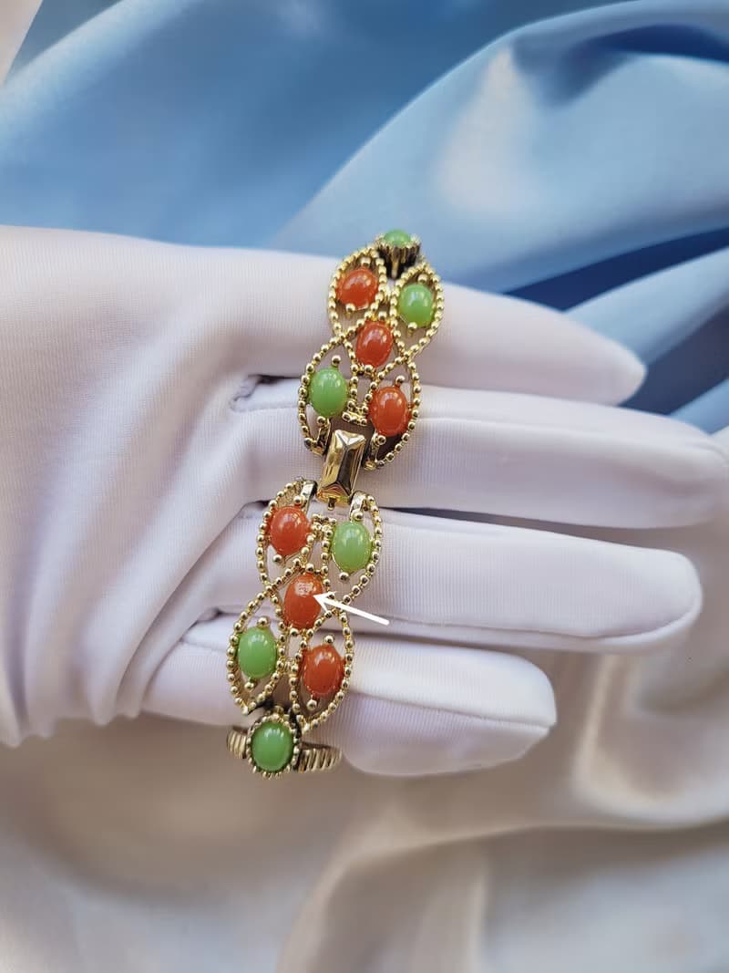 美國西洋古董飾品/SARAH COV人造玉珊瑚手鍊/復古珠寶首飾