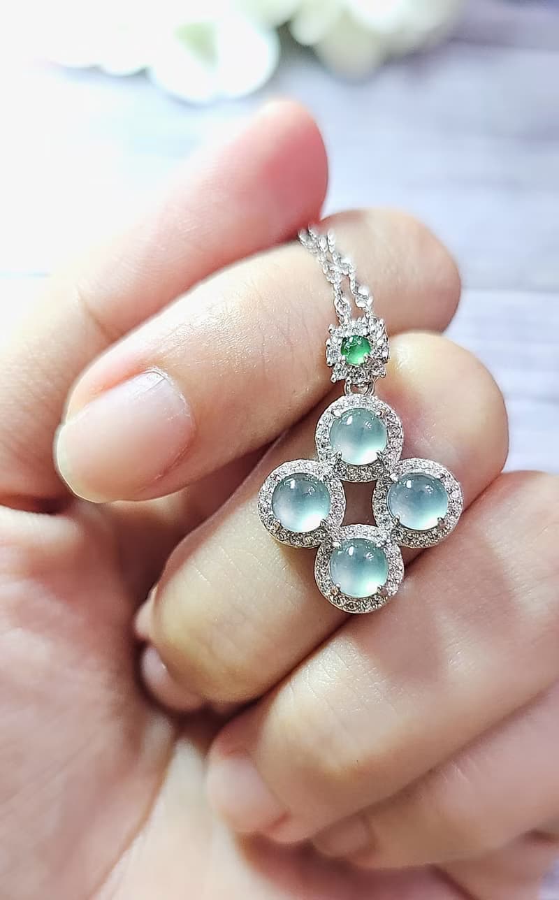|發光藍剛|A貨翡翠高冰玻藍剛蛋面5mm純銀鍍18k小奢款吊墜